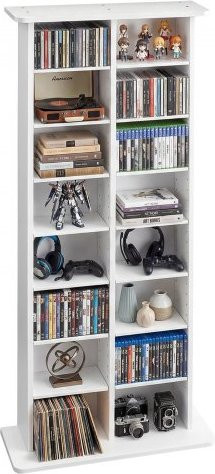 VEVOR Medienregal in Weiß mit 8 Ebenen und 16 Fächern zur Aufbewahrung von CDs, DVDs, Büchern und Spielen, B/T/H: 55,9 x 22,2 x 129,5 cm - Bild 1