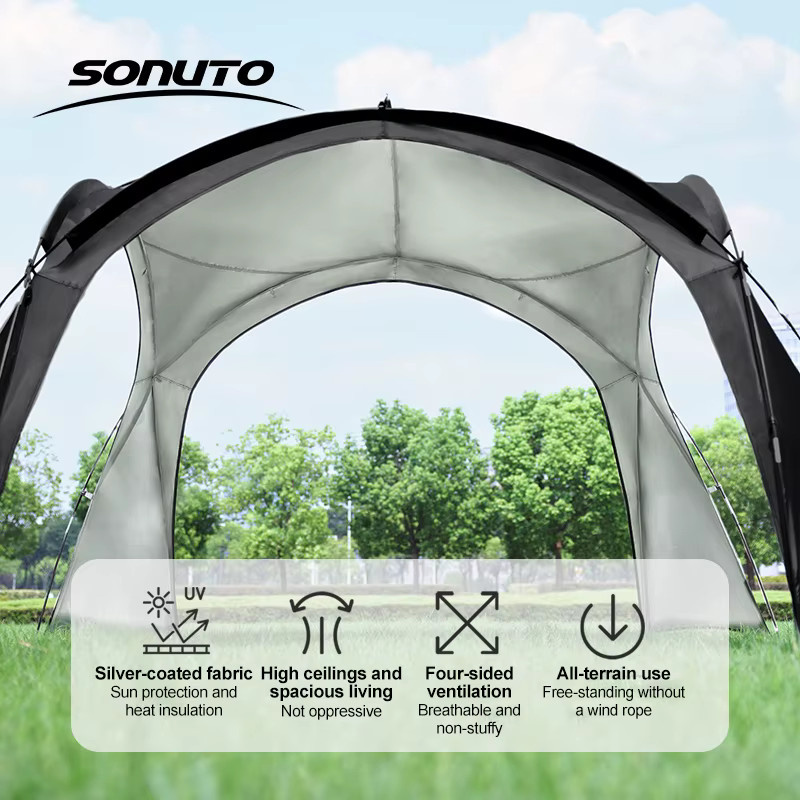 Sonuto Campingzelt für 8–13 Personen in Schwarz, wetterfestes Outdoor-Zelt mit integrierter Auto-Markise und Mückenschutz, faltbarer Familien-Pavillon - Bild 3