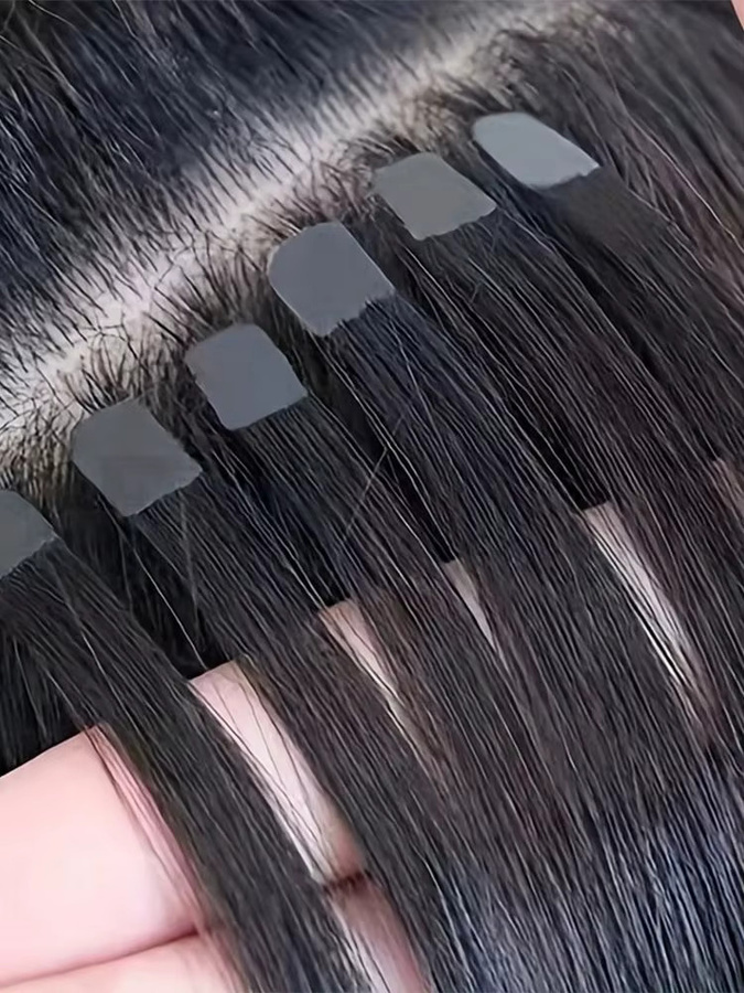 YWUEXT Tape-In Haarverlängerungen, Echthaar, braun, 10 Stück/Packung - Bild 7