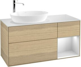 V&B Waschtischunterschrank Finion Wandbeleuchtung in Weiß mit Eichenregal, Breite: 120 cm, Tiefe: 50,1 cm, Höhe: 50,1 cm - Bild 1