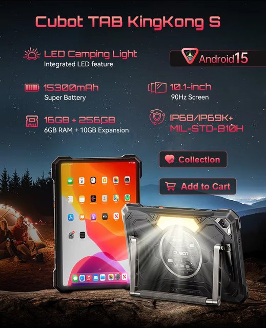 Cubot TAB KingKong S Android 15 Tablet in Schwarz mit 10,1 Zoll 90 Hz Display, 256 GB Speicher, 6 GB RAM, 15300 mAh Akku und 48 MP Kamera - Bild 1