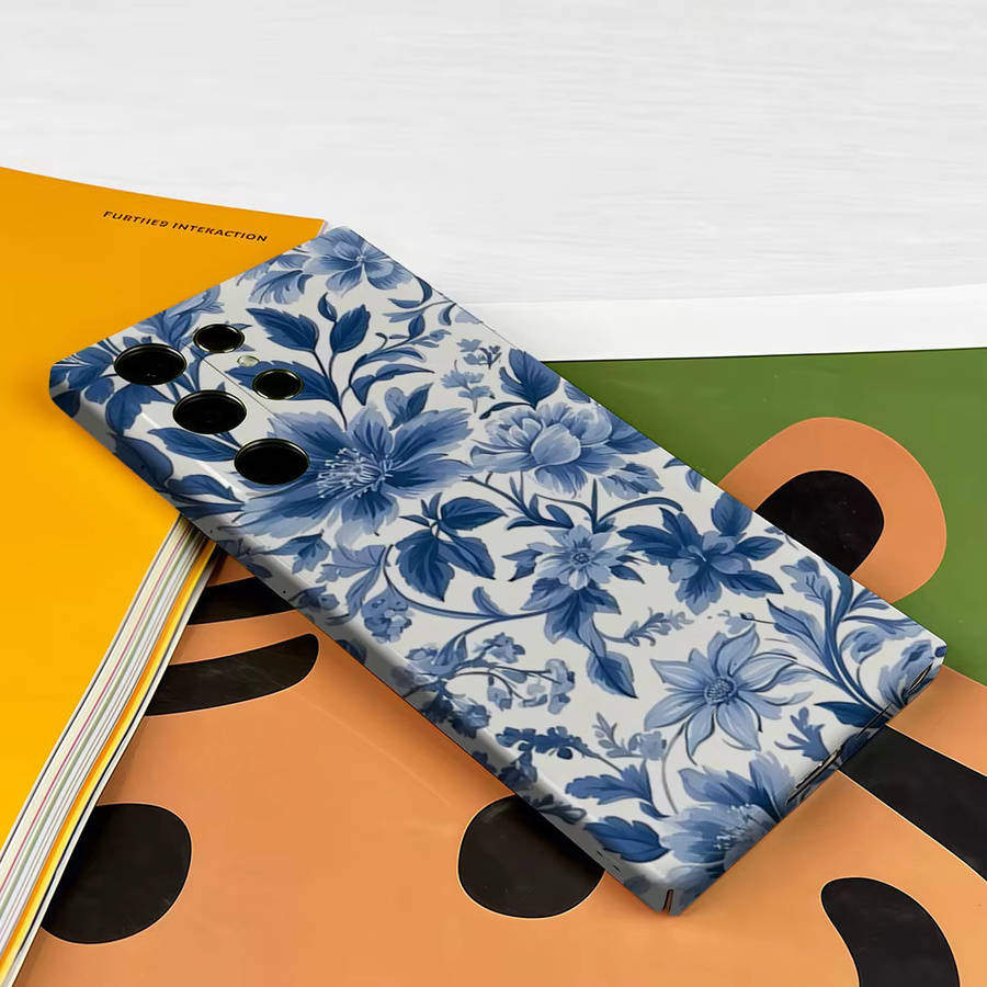 Aurbe Handyhülle für Samsung Galaxy S26 S25 S24 S23 Ultra Plus in Blau mit Blumenmuster im Porzellan-Stil und HD Hart-Doppelschicht-Filmhülle - Bild 3
