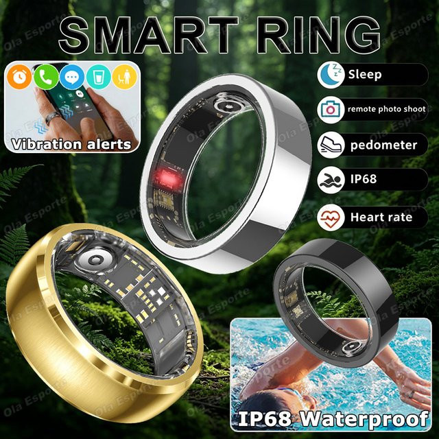 Ola Esporte Smart Ring in Schwarz mit Vibrationsalarm, Herzfrequenz- und Schlafüberwachung sowie Nachrichtenbenachrichtigung, wasserdicht und Unisex - Bild 1