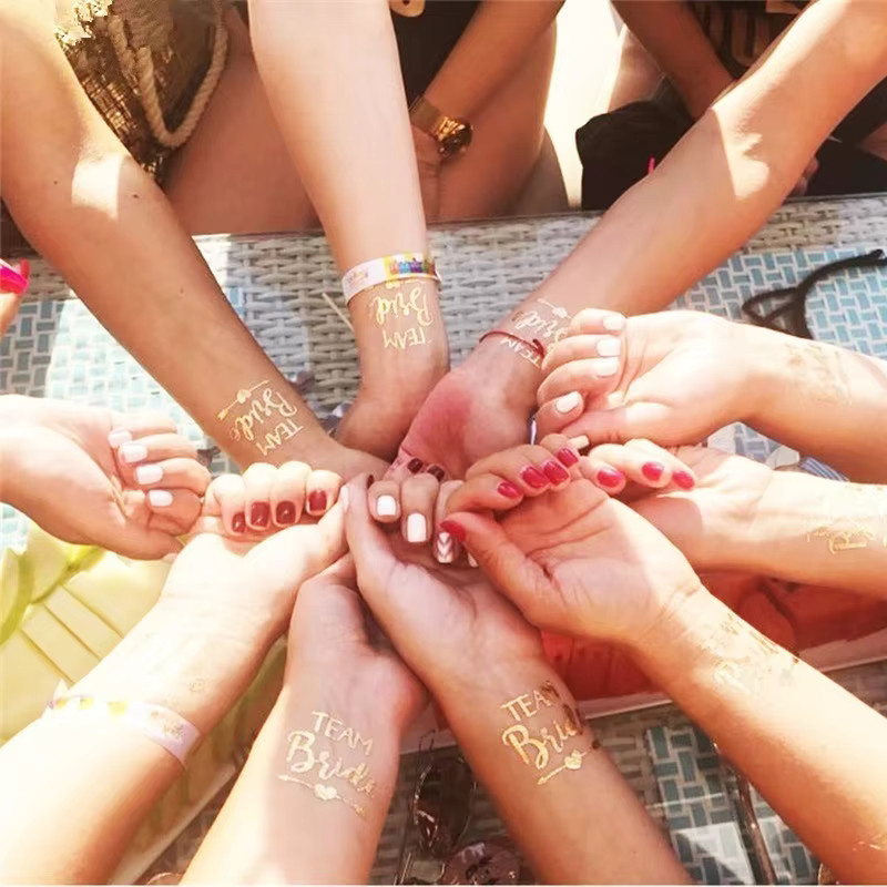 12 Stück VOILEY Tattoo Aufkleber Gold für Junggesellinnenabschied und Hochzeit Bride To Be Bachelorette Party Deko - Bild 2