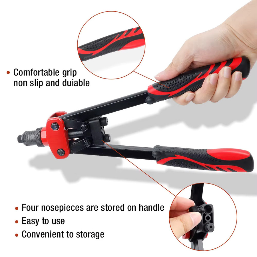 Manuelle Nietpistole TEMPS DETIR als arbeitssparende Blindnietpistole für den Haushalt mit ergonomischem rutschfestem PVC-Griff, geeignet für Nieten von 3,2 mm bis 4,8 mm - Bild 3