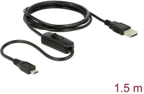 Delock USB 2.0 Kabel mit USB-A und Micro-USB Stecker inkl. Ein/Aus-Schalter, Schwarz, 1,5 m - Bild 1