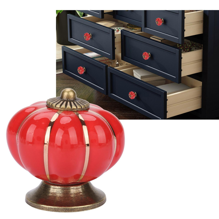 Koogeelife Keramik-Kürbis-Knopf in Rot für Schränke und Schubladen - Bild 3