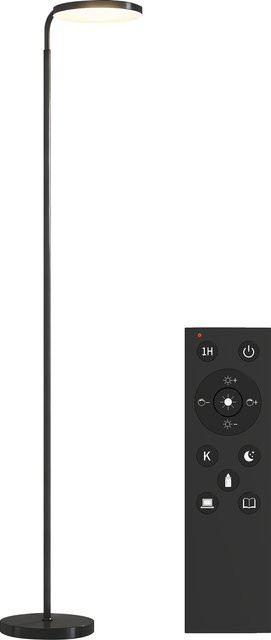 HOMCOM LED Stehlampe Schwarz mit Fernbedienung, Dimmbar und Stufenlos Einstellbar, Deckenfluter mit Timer für Wohnzimmer, Schlafzimmer und Büro - Bild 1