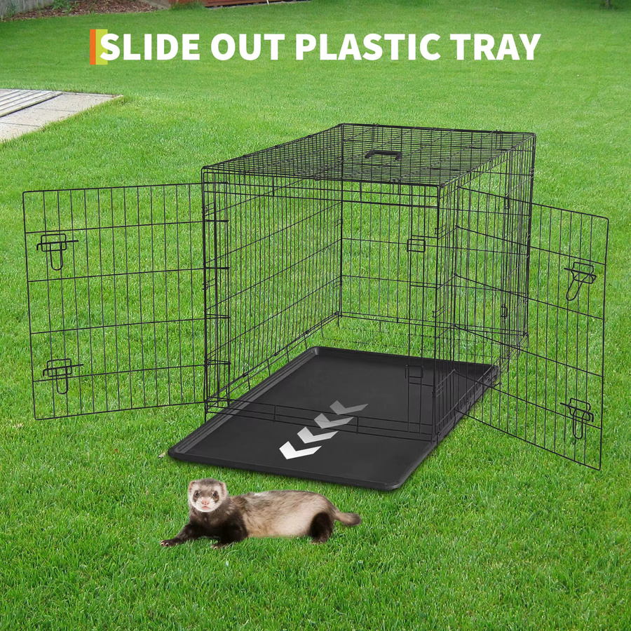 HiMISS Zusammenklappbarer Metallkäfig für Kleintiere in Schwarz mit Doppeltür und ausziehbarer Schublade für Ratten und Kaninchen - Bild 3