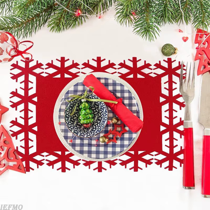 12er-Set IEFMO Weihnachts-Tischsets aus Filz in Rot mit Sternen-Design, rutschfeste rechteckige Tischsets für deine Weihnachts-Dinner-Party, B/T: 35,0 x 25,0 cm - Bild 3