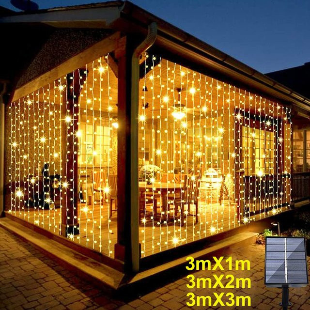 IEEYEEY Solar LED Vorhang Licht Outdoor Girlande mit Kupferdraht in Warmweiß - Bild 1