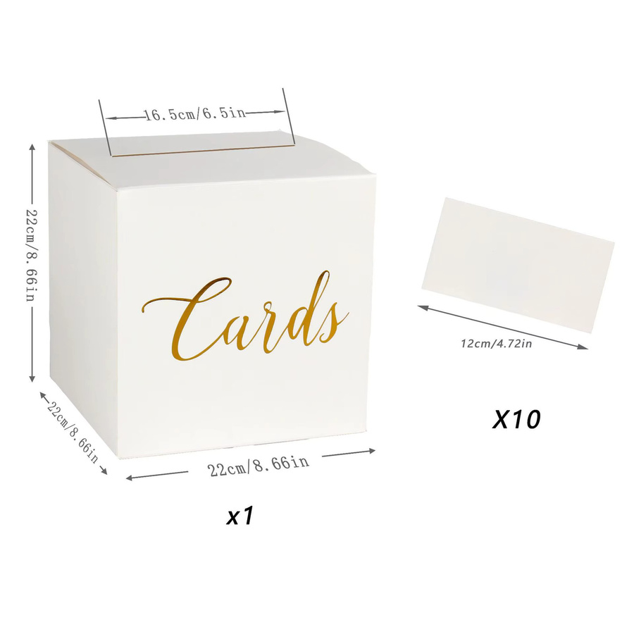 Set mit 10 weißen Hochzeitskarten mit Goldfolien-Design und passender Box für Abstimmungsspiele bei Hochzeiten, Babypartys oder Empfängen - Bild 2