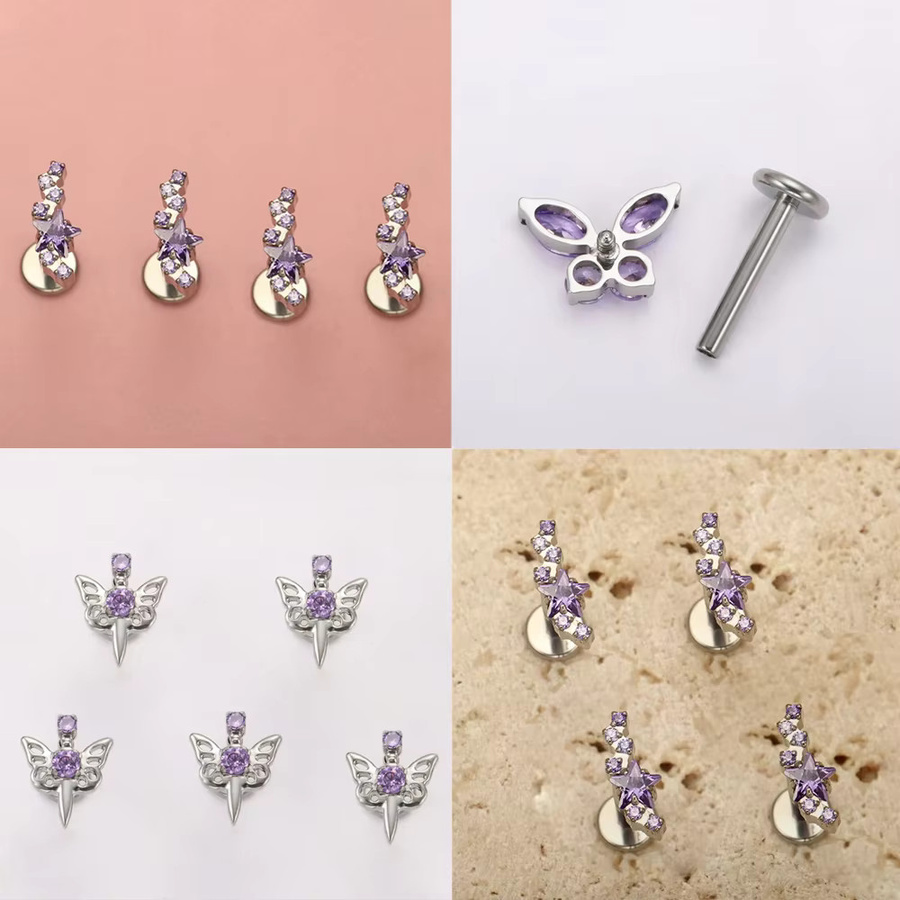 PUTITUP Ohrstecker-Set, Titan, lila Zirkonia, Unisex - Bild 2