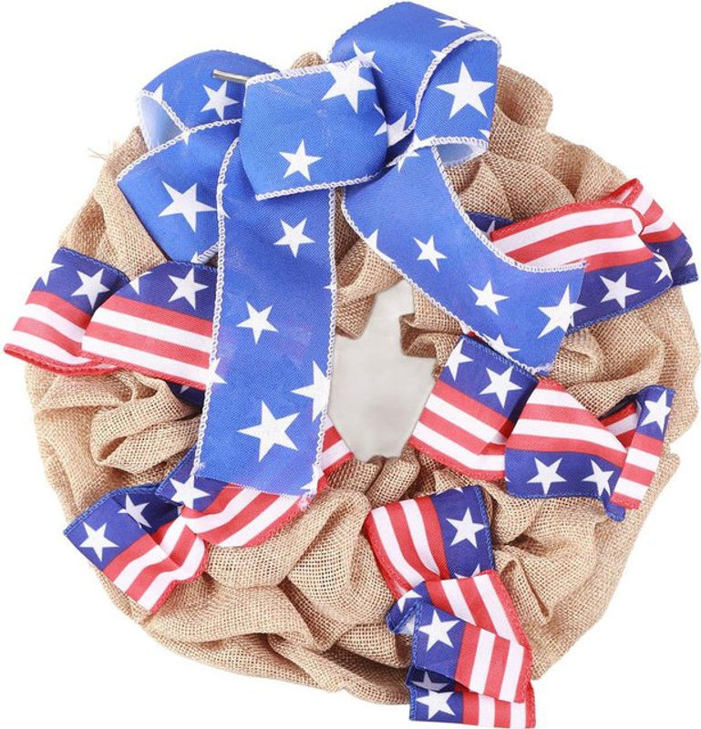 Patriotischer Kranz von TOMTOP JMS für den Unabhängigkeitstag und Memorial Day, künstlicher Wandkranz in Rot, Weiß und Blau mit Sternen und Streifen, rund, Durchmesser: 30 cm - Bild 1