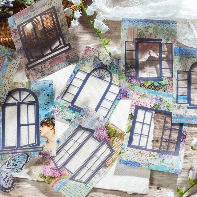 10 Stück dekorative PET-Aufkleber für Scrapbooking und DIY-Collagen in verschiedenen Gartenfenster-Motiven, Mehrfarbig - Bild 1