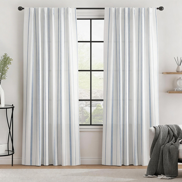CENTURyMiG Verdunkelungsvorhang mit Streifen in Blau und Weiß, Modernes Design aus Polyester, Breite: 100 cm, Höhe: 200 cm - Bild 1