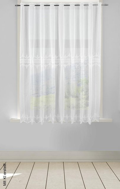 POCOline Scheibengardine Ettky in Weiß, semi-transparent mit Ösen, Breite: 140 cm, Höhe: 110 cm - Bild 1