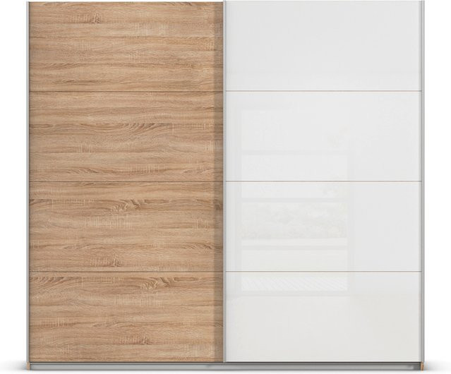 RAUCH Quadra Schwebetürenschrank mit Glaselementen, Korpus Eiche und Glas Weiß, B/H: 226 x 210 cm - Bild 1