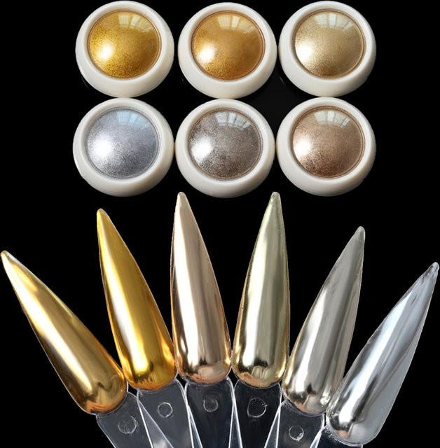 MingLee Nageldekorations-Puder, Metallic, Gold-Silber, 6-teilig - Bild 1