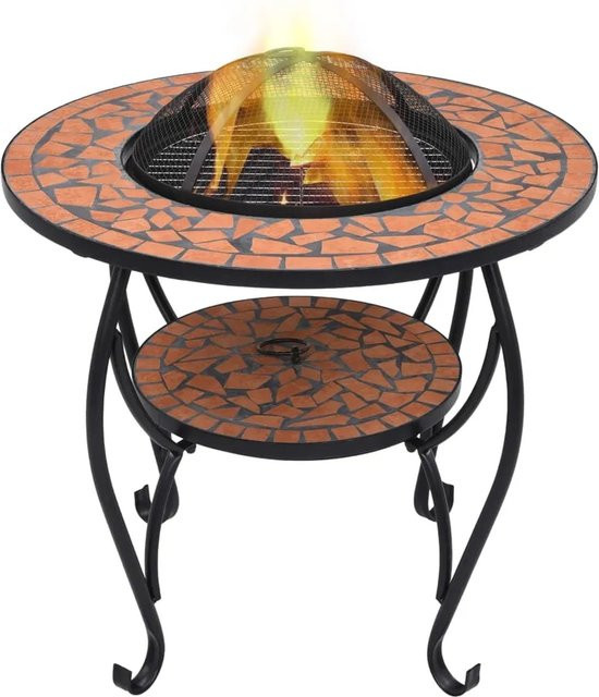 vidaXL Feuertisch aus Keramik und Stahl in Rot mit Mosaik-Design, Durchmesser: 68 cm - Bild 1