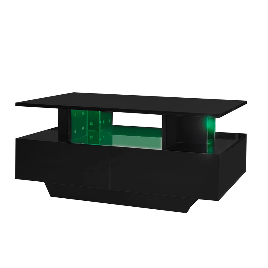 okwish Couchtisch mit LED und 2 Schubladen in Schwarz Hochglanz, B/T/H: 90 x 55 x 41 cm - Bild 2