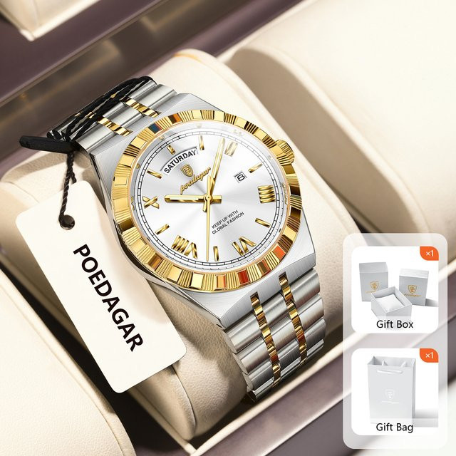 POEDAGAR Armbanduhr, Quarz, Edelstahl, Bicolor, Herren - Bild 1