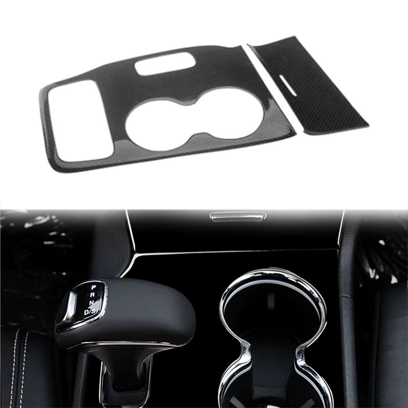 Getriebe-Wählhebel und Getränkehalter-Abdeckung in Carbon-Optik für Jeep Grand Cherokee 2014 2015, Schwarz - Bild 2