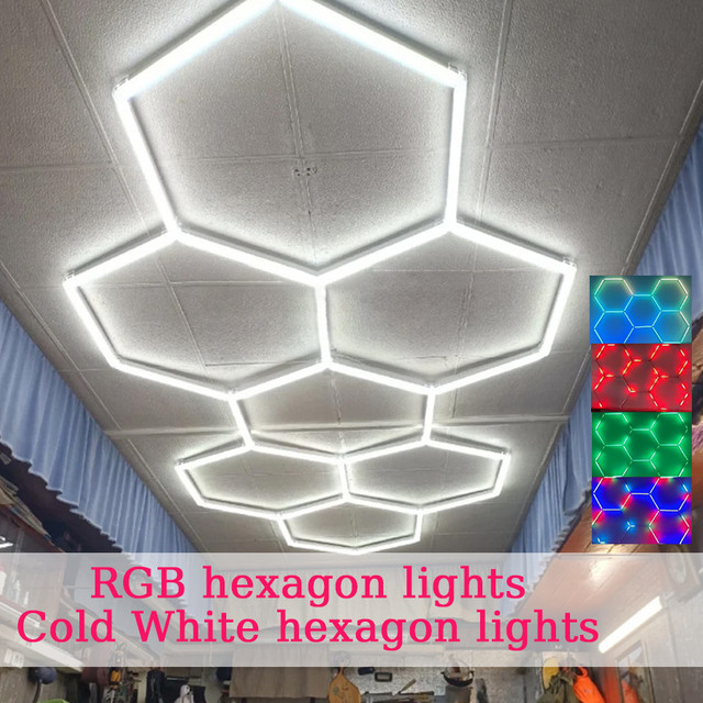 PIBAOGU RGB Hexagon LED-Deckenleuchte, dimmbar, Multicolour und Weiss, moderne Wabenröhren-Beleuchtung für Friseursalon, Garage oder Wohnzimmer - Bild 1