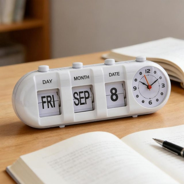 Digitaler Kalender im nordischen Stil mit automatischer Seitendrehuhr und manueller Kapsel, Schreibtischuhr und Wanduhr in Schwarz oder Weiß - Bild 1