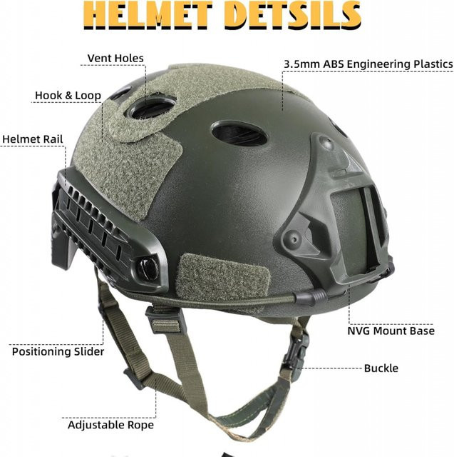 Verstellbarer taktischer Helm mit PJ-Typ NVG-Halterung und Helmüberzug in Grün - Bild 1