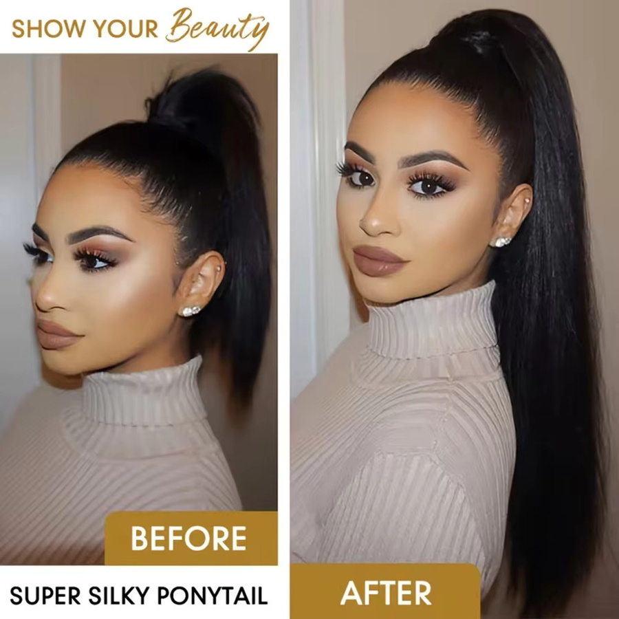 Shesbeauty Haarverlängerung Yaki Straight Clip-In Pferdeschwanz, 26 Zoll - Bild 4