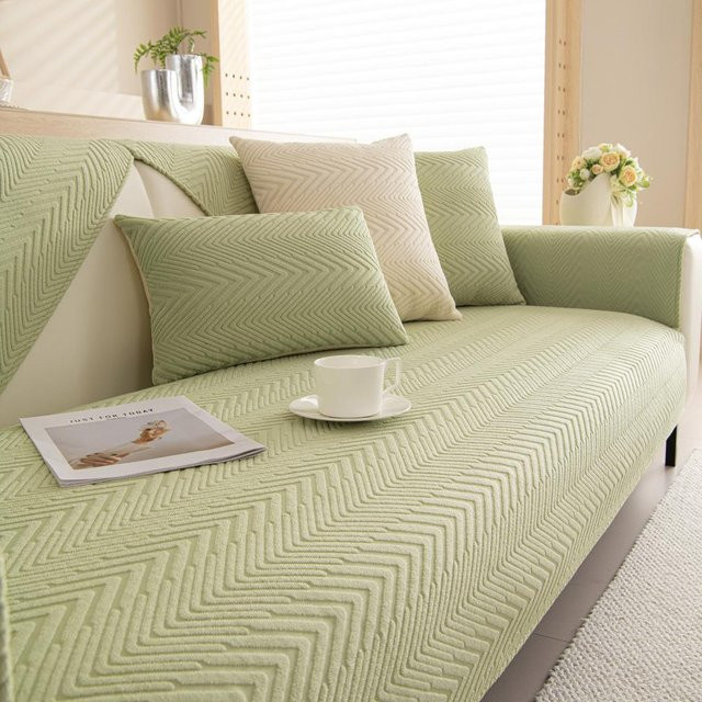 Super Six Fischgräten-Jacquard-Sofabezug aus Polyester in Grün, L-förmiger Couchbezug für Rückenlehne und Armlehnen, B/T/H: 70 x 70 x 0 cm - Bild 1