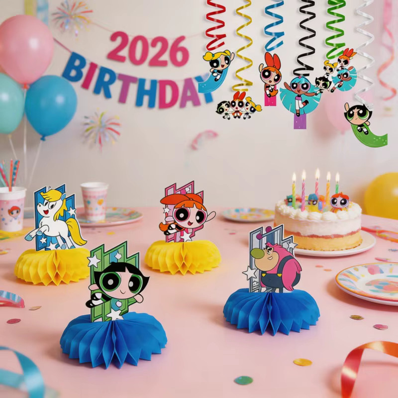 Warner Bros. Die Powerpuff Girls Party-Dekoration aus Papier, bunte Waben- und Spiral-Ornamente für Kinderfestlichkeiten, Mehrfarbig - Bild 3