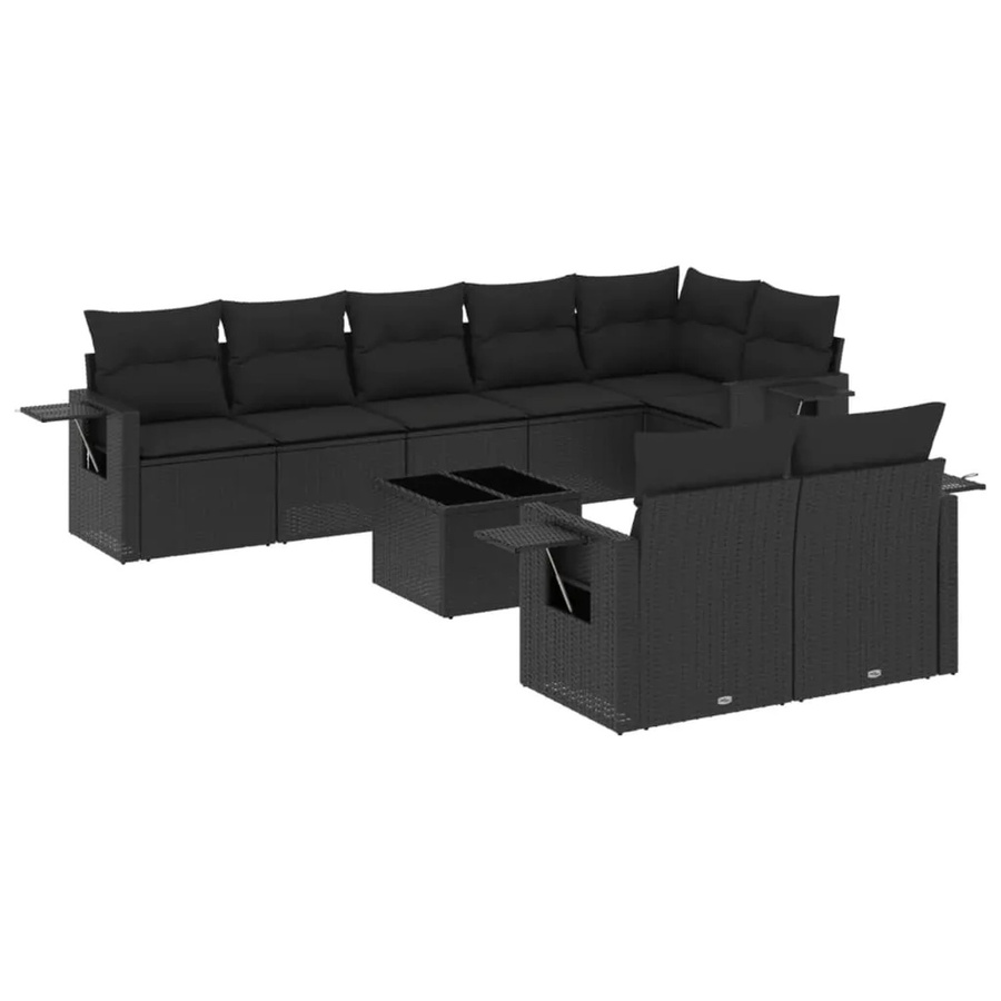 vidaXL 9-tlg Garten-Sofagarnitur in L-Form aus schwarzem Poly-Rattan mit Kissen und pulverbeschichtetem Stahlgestell - Bild 2
