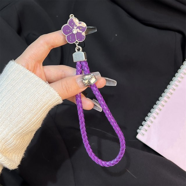 Handgelenk Lanyard mit Blumenmuster für iPhone 17/16, USB-Sticks und Schlüsselanhänger in Lila - Bild 1