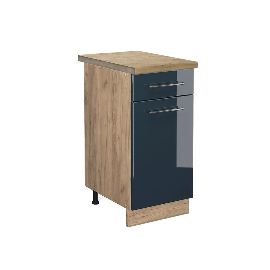 Vicco Küchenunterschrank Fame-Line Schubunterschrank mit Arbeitsplatte, Dunkelblau Hochglanz und Eiche, Breite: 40 cm - Bild 3
