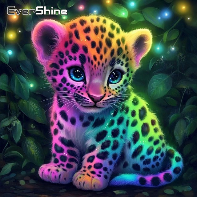 EverShine Diamant-Mosaik Leoparden-Gemälde mit Strass-Stickerei und Blättern in Multicolour, B/T/H: 20 x 20 x 20 cm - Bild 1