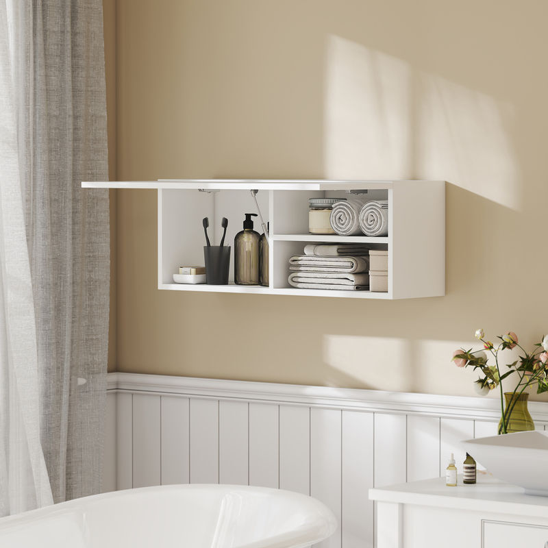 HOMCOM Badezimmerschrank Hängeschrank in Weiß mit nach oben klappbarer Tür und Einlegeboden, B/H/T: 80 x 30 x 25 cm - Bild 2