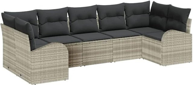 vidaXL Garten-Sofa-Set 7-teilig aus Polyrattan in Grau mit wetterfesten Polstern und Metallgestell - Bild 1