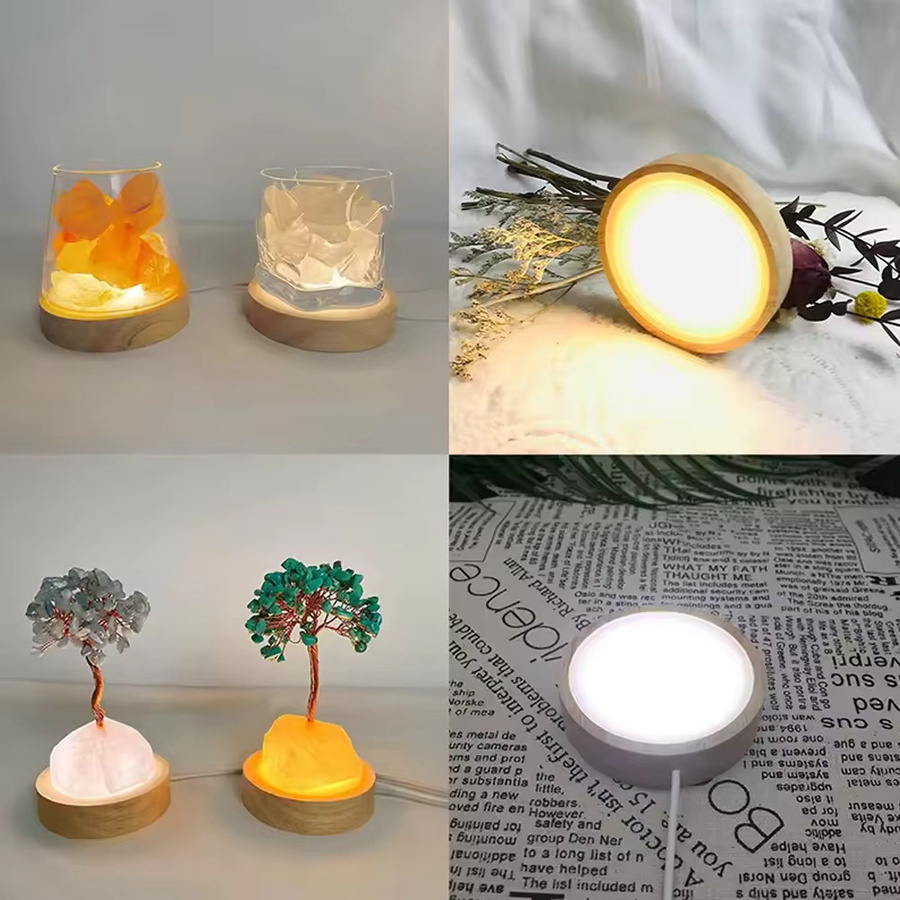 VENUSWING LED Nachtlicht Basis aus Holz für Kristall- und Glas-Display, runde USB-Lampe für Kunstdekoration - Bild 5