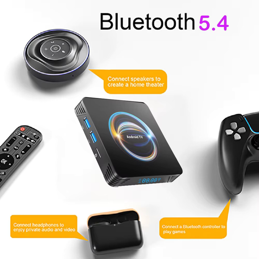 Android 16 Smart TV Box X66 Media Player mit 8 GB RAM und 256 GB Speicher, Rockchip RK3528, 8K Video, Bluetooth 5.4 und Google Assistant, Schwarz - Bild 4