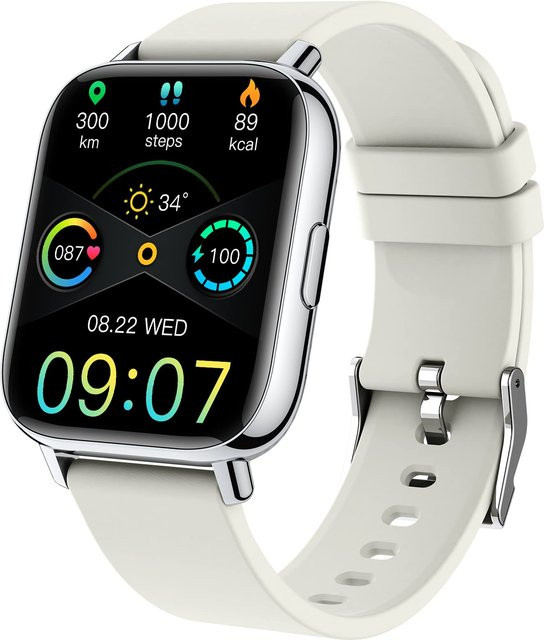 Jxrev Smartwatch Fitness-Tracker in Weiß mit 1,69 Zoll Touchdisplay für Männer und Frauen - Bild 1