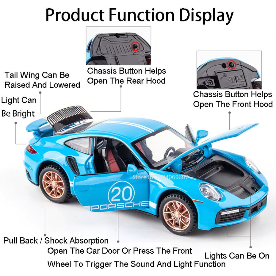 XMD 911 Turbo S Auto Modell, 1:32, Legierung, mit Licht und Sound - Bild 1