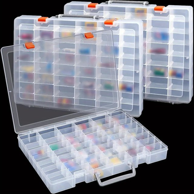 Transparente Kunststoff-Organizer-Box mit 48 Fächern und herausnehmbaren Trennwänden für Bastelbedarf und Schmuck - Bild 1