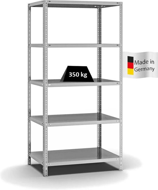 PROREGAL Heavy-Duty Fachbodenregal mit Schraubsystem, verzinkt, Farbe: Silber/Grau, H x B x T: 200 x 100 x 60 cm, 5 Ebenen, beidseitig nutzbar - Bild 1