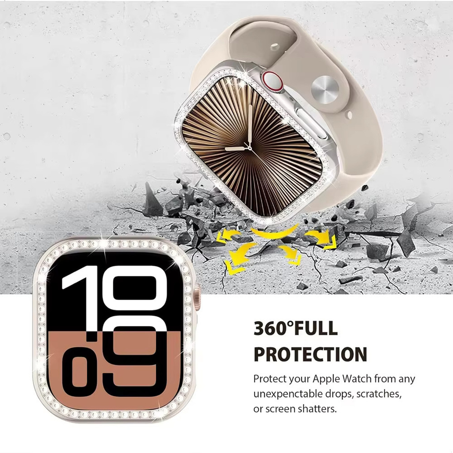 CRESTED Schutzhülle für Apple Watch, Diamant, Zirkonia, Schwarz, Silikon, Edelstahl, Unisex - Bild 3