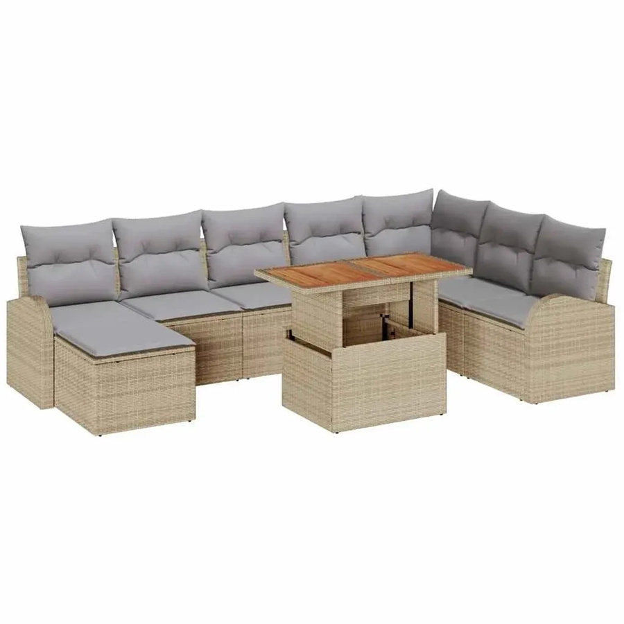 vidaXL Garten-Sofa-Set aus Poly-Rattan in Beige mit 9 Teilen, L-Form mit Gartentisch, Sitzmöbeln und integriertem Kissen-Speicher - Bild 2