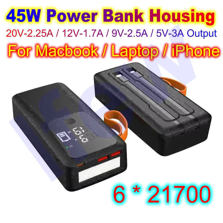 ifew Powerbank-Gehäuse für 21700 Akkus, 45W DIY Mobile Stromversorgung in Schwarz - Bild 3
