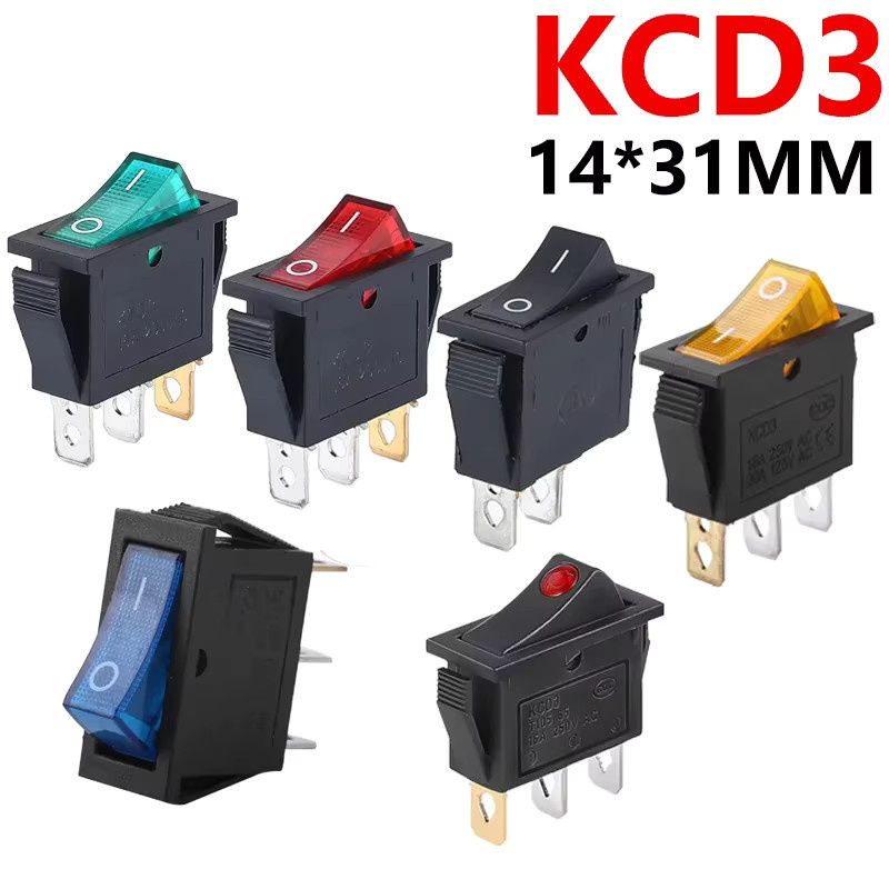 KCD3 Wippschalter mit Licht 2 Positionen 3 Pins 16A 250V / 20A 125V AC in Schwarz oder Multicolour - Bild 2