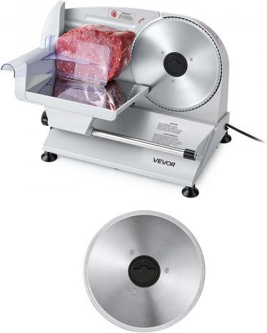 VEVOR Elektrische Fleischschneidemaschine 200 W mit zwei 19 cm SUS420-Klingen, Silber, Schnittdicke 0–15 mm, Allesschneider für Fleisch, Schinken und Baguette - Bild 1